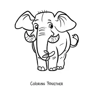 Coloring page of a cartoon zoo elephant eating a banana