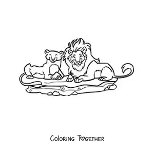 Coloring page of a pair of cartoon zoo lions lying down