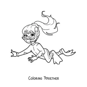 Coloring page of a girl diving