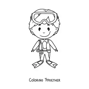Coloring page of a boy with diving gear