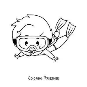 Coloring page of a boy diving with a snorkel