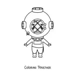 Coloring page of a diver with a helmet