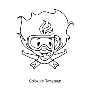 Coloring page of a girl diving with a snorkel