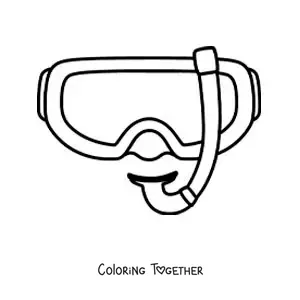 Coloring page of diving goggles with a snorkel tube