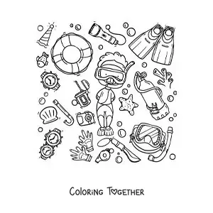 Coloring page of a diver with his diving gear