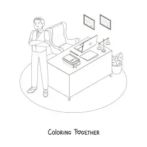 Coloring page of a lawyer in his office