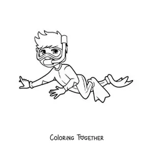 Coloring page of a boy diving with flippers and a snorkel