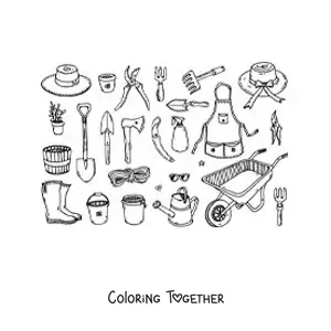 Coloring page of gardening tools and equipment
