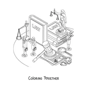 Coloring page of several symbols of justice