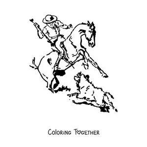 Coloring page of a man on horseback hunting a wild boar