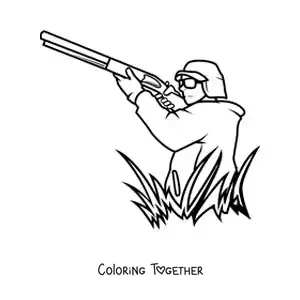 Coloring page of a hunter aiming his weapon