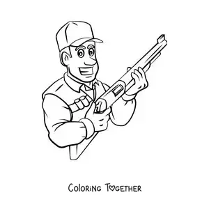 Coloring page of a cartoon hunter
