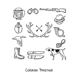 Coloring page of hunting symbols