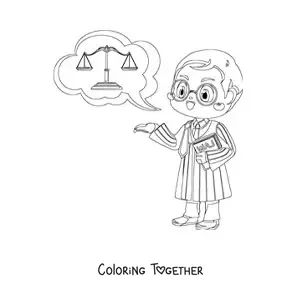 Coloring page of a kawaii judge in a robe
