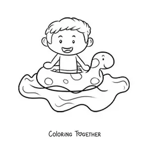 Coloring page of a boy with a float in a swimming pool