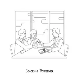 Coloring page of a lawyer signing a contract