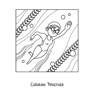 Coloring page of a girl practicing swimming in a pool