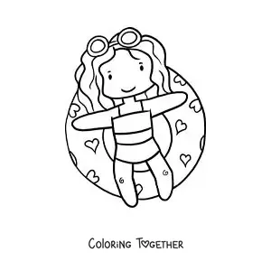 Coloring page of a girl floating in a swimming pool