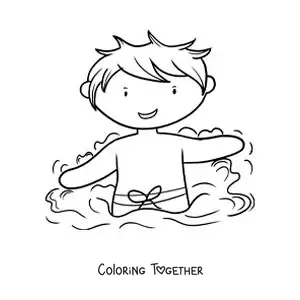 Coloring page of a boy in a swimming pool