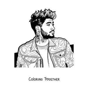 Coloring page of a portrait of Zayn Malik in a realistic style