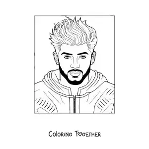 Coloring page of Zayn Malik in cartoon style