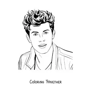 Coloring page of Shawn Mendes in cartoon style