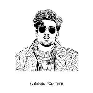 Coloring page of Sebastian Yatra with sunglasses