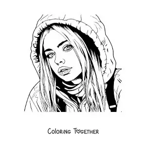 Coloring page of the singer Billie Eilish in a realistic style
