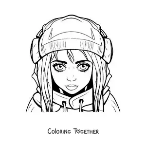Coloring page of Billie Eilish in cartoon style