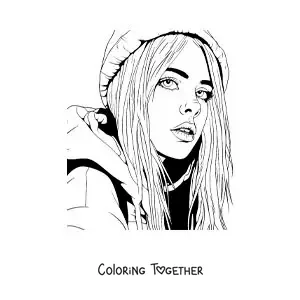 Coloring page of a portrait of an animated Billie Eilish