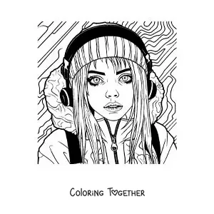 Coloring page of Billie Eilish in cartoon style