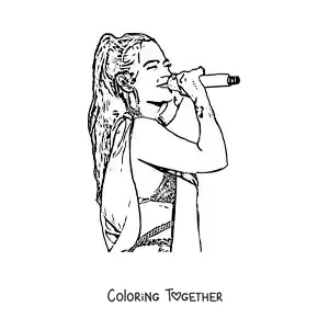 Coloring page of Karol G singing at a concert