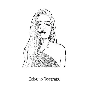 Coloring page of a portrait of Karol G in a realistic pencil style