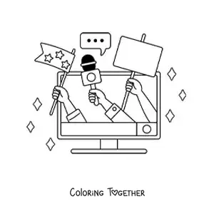 Coloring page of a television set broadcasting current news