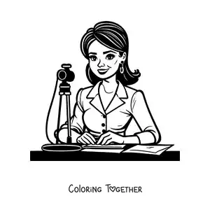 Coloring page of a journalist on television