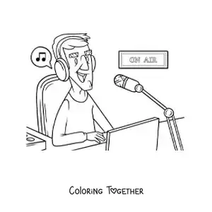 Coloring page of a host on a radio music program
