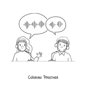 Coloring page of two announcers narrating the news on the radio