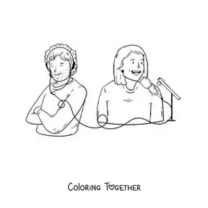 Coloring page of a radio announcer and a radio listener