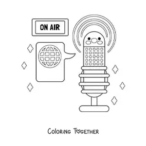 Coloring page of an animated radio microphone on the air