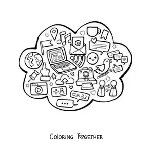 Coloring page of social media as a communication medium
