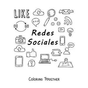 Coloring page of social media symbols as a mass communication medium