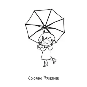 Coloring page of a kawaii girl smiling with a parasol