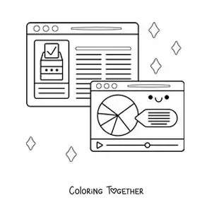 Coloring page of news videos and articles on social media