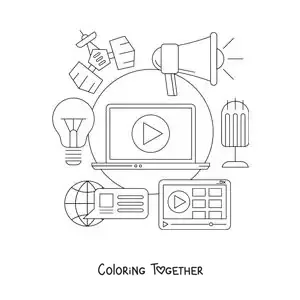 Coloring page of social media and information and communication technologies
