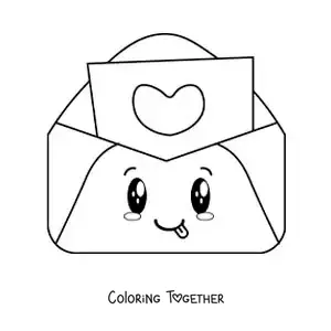 Coloring page of a kawaii love letter in its envelope