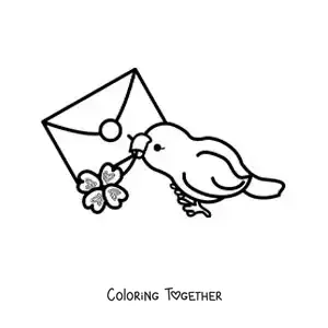 Coloring page of an animated bird delivering a letter