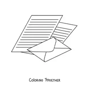 Coloring page of a printed letter with its envelope
