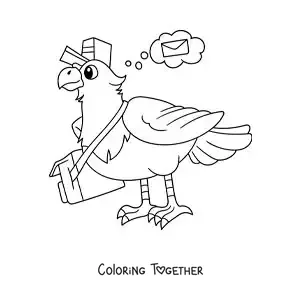 Coloring page of an animated carrier pigeon