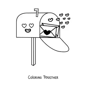 Coloring page of a mailbox with love letters