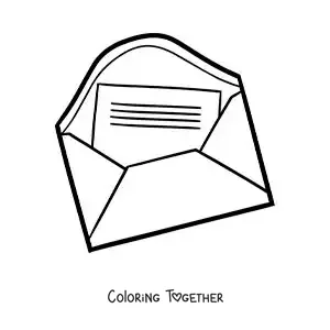Coloring page of an open envelope with a letter